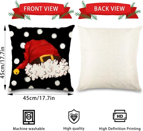 Vista 2 de DIYDEC - 4 fundas de almohada de Navidad de 18 x 18 pulgadas, fundas de almohada de invierno con diseño de árbol de Navidad, sombrero de árbol