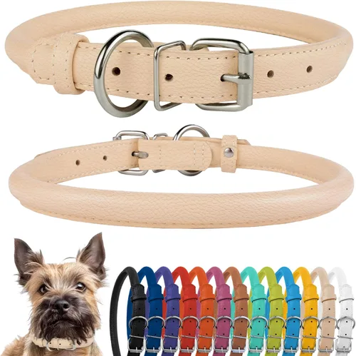 Vista 81 de CollarDirect - Collar de cuero enrollado para perro, collar redondo acolchado suave para cachorro, collar de cuero auténtico hecho a mano