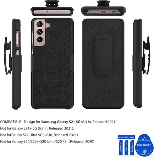 Vista 3 de Ailiber Funda protectora de cuerpo completo para Samsung Galaxy S21 5G, protector de pantalla para Galaxy S21, soporte giratorio con clip