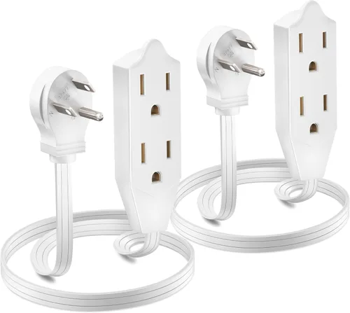 Vista 7 de Maximm Cable de extensión de enchufe plano de 1 pie / cable, salida múltiple - Cable de extensión de enchufe en ángulo de 3 clavijas - Negro