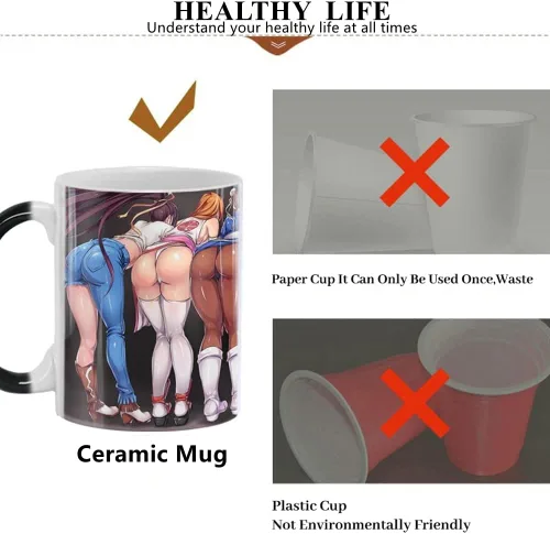 Vista 5 de Taza de café divertida, regalos de elefante blanco para adultos, taza de café de belleza de anime, taza que cambia de color (11 onza), regalos