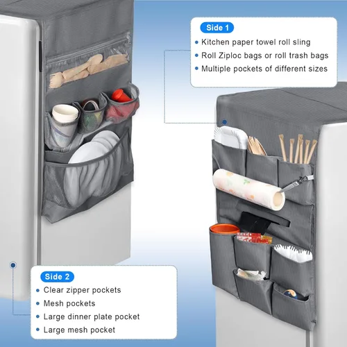 Vista 3 de RGQSUN Mini organizador de refrigerador de 55.1 x 15.7 pulgadas con 15 bolsillos, organizador impermeable para refrigerador, accesorios de doble
