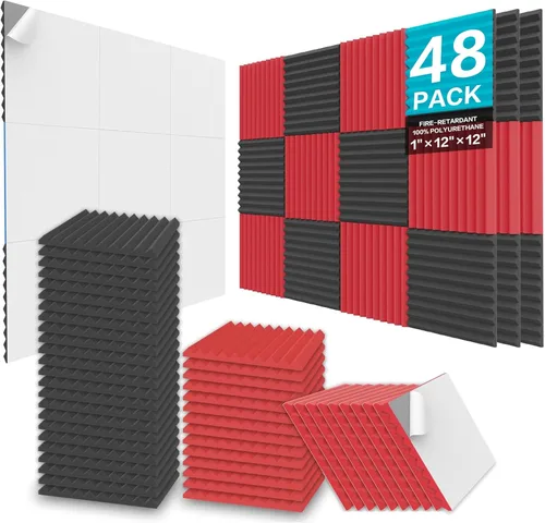 Vista 16 de JBER Paquete de 12 paneles de espuma acústica, paneles de espuma con aislamiento de sonido de 1 x 12 x 12 pulgadas para paredes, cuñas