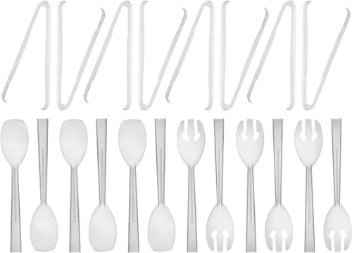 Vista 9 de Party Essentials Kit de utensilios de plástico para servir bufé, cucharas, tenedores, pinzas, 20 piezas, color negro