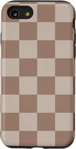 Vista 18 de Funda para iPhone 16 marrón con diseño de cuadros grandes, color beige estético marrón