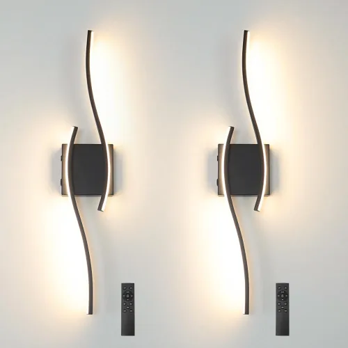 Vista 17 de Daunton Moderno juego de 2 apliques de pared cableados, luz LED negra con control remoto, luz de pared LED regulable RC para interiores, decoración