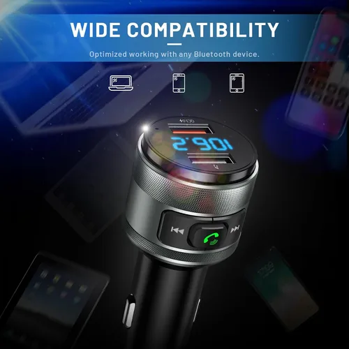Vista 9 de IMDEN Transmisor FM Bluetooth 6.0 para adaptador de coche con reproductor