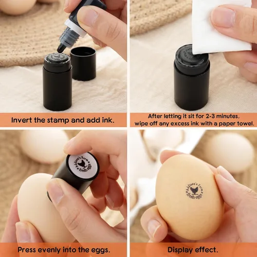 Vista 6 de Sellos de huevos personalizados para huevos frescos, sellos de huevos personalizados para pollo de granja, 24 estilos disponibles con texto y caja