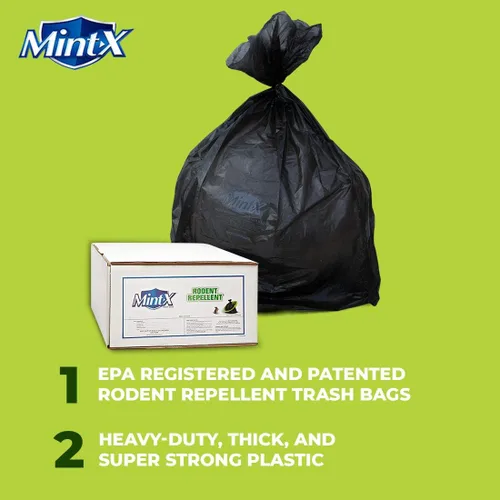 Vista 2 de Mint-X Bolsa de basura repelente de roedores, 0.866 mil, alta densidad, sello estrella, 60 pulgadas de alto x 38 pulgadas de largo, 60 galones