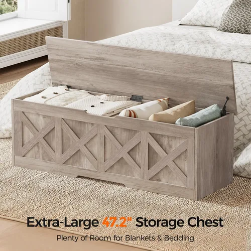 Vista 3 de Cofre de almacenamiento de madera extragrande de 47.2 pulgadas Gris beige