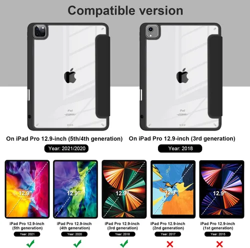 Vista 2 de Batianda Funda híbrida para iPad Pro de 12.9 pulgadas 2022 M2 2021 5ª/iPad Pro de 12.9 pulgadas de 4ª/3ª