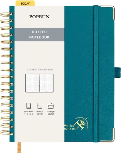 Vista 16 de POPRUN - Cuaderno de notas con espiral y puntos, diario A5 de 5.75" x 8.25", papel grueso de 120 gsm, 141 páginas numeradas, tapa dura para hombres