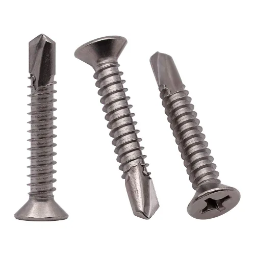 Vista 8 de Tornillos de chapa de cabeza plana Phillips #6 x 1, tornillos autoperforantes de acero inoxidable 410 para metal, cabeza avellanada, Phillips Drive