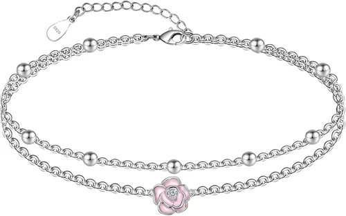 Vista 117 de CHIC & ARTSY Tobilleras delicadas de plata de ley S925 para verano, pulsera de tobillo ajustable multicapa para playa, joyería de pie para mujer