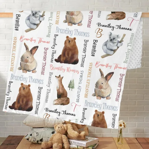 Vista 7 de Manta de bebé personalizada con nombre, manta de felpa de doble capa con respaldo punteado, manta de bebé niño recién nacido, suave animales