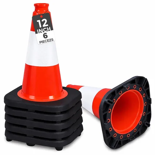 Vista 12 de BESEA Paquete de 4 conos de tráfico rojos de 12 pulgadas con collar reflectante de 4 pulgadas, conos de seguridad de PVC resistentes con base de 8.5