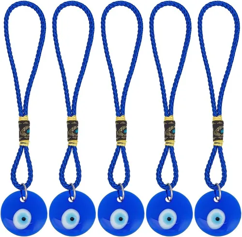 Vista 8 de 5 piezas de adorno colgante azul de ojo turco para coche, colgante de cristal colgante de coche de buena suerte, amuleto turco griego, accesorio