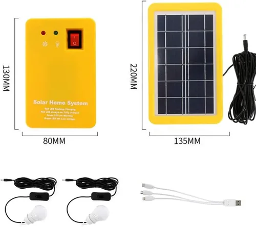 Vista 2 de Kit de luz de emergencia de panel solar de 3 W, generador solar, 4 cabezales, cable de cargador USB con 2 bombillas LED para acampar al aire libre