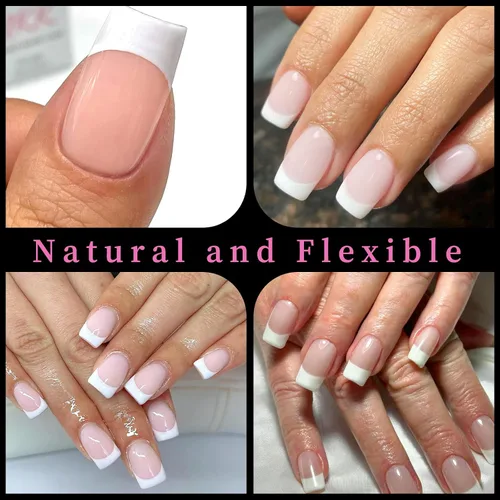Vista 5 de AddFavor Uñas Postizas de Punta Francesa Cortas, 120 piezas Uñas Postizas Blancas con Punta Francesa Uñas Postizas Cuadradas Nude Uñas Acrílicas