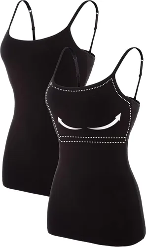 Vista 99 de Camisa Attraco de algodón, con tirantes estilo espagueti, con brasier incorporado, 2 paquetes, para mujer