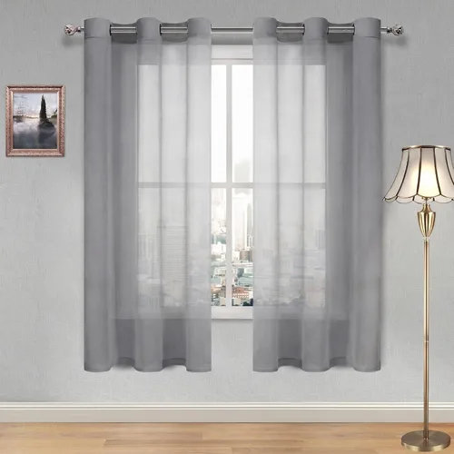 Vista 74 de DWCN Cortinas traslúcidas color verde frijol para sala de estar y dormitorio - Cortinas voile con aspecto de lino sintético con ojales en la parte