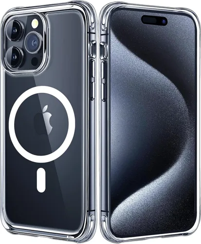 Vista 13 de Mkeke Funda magnética diseñada para iPhone 15 transparente, compatible con Magsafe, [no amarilla] [protección contra caídas de grado militar] fundas
