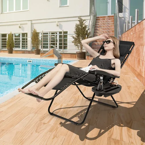 Vista 2 de Giantex Zero Gravity - Silla reclinable para patio al aire libre con portavasos y almohada extraíble, respaldo ajustable, silla de salón