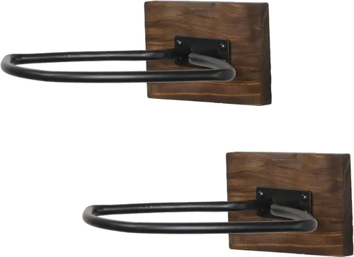Vista 6 de MyGift Estante de exhibición de fútbol para montaje en pared, madera rústica y soporte industrial de metal negro para pelotas deportivas, decoración