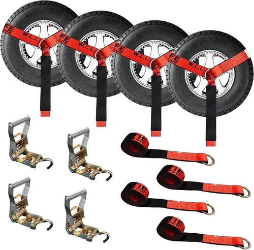 Vista 25 de Mega Cargo Control Correas de Amarre para Automóvil, Paquete de 4 Hebillas de Cola de Cadena de Trinquete G70, Estilo Lazo para Remolques