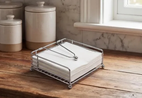 Vista 5 de hiwafifi Servilletero para mesa, dispensador de servilletas plano con brazo pesado, soporte cuadrado de papel de cóctel de elegante hierro rústico