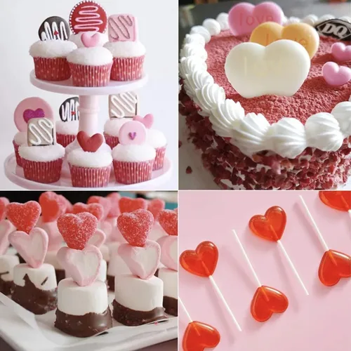 Vista 3 de 4 moldes de silicona con forma de corazón, 8 tamaños para decoración de galletas, pasteles, pasteles, chocolates