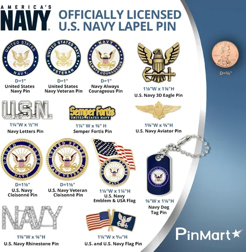 Vista 5 de PinMart Pin de solapa con licencia oficial de la Marina de los Estados Unidos – Pin de emblema militar de la Marina de los Estados Unidos – Broche