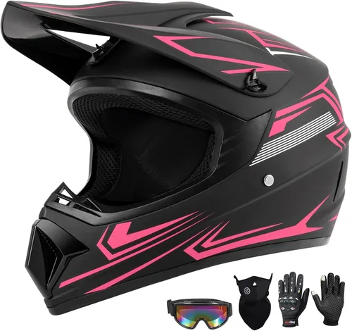 Vista 10 de Juego de 4 cascos de motocross para niños y jóvenes (guantes con gafas), casco de motocicleta de cara completa aprobado por DOT, ATV, BMX, bicicleta