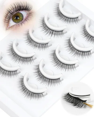 Vista 11 de Pestañas autoadhesivas impermeables, pestañas mitad 10-14mm, 5 pares, aspecto natural, pestañas postizas adhesivas, sin necesidad de pegamento