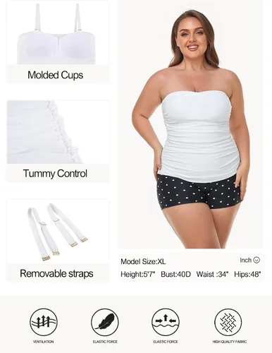 Vista 5 de Ocean Blues Top tankini bandeau sin tirantes para mujer con control de abdomen