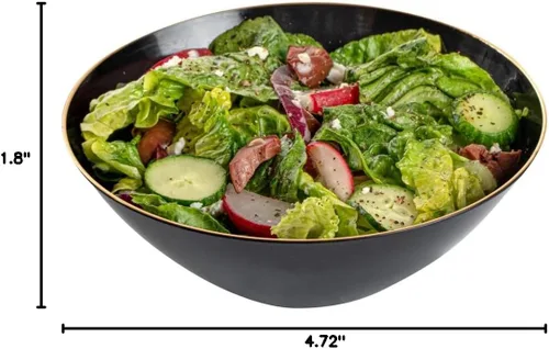 Vista 16 de Restaurantware -Moderna - Cuencos de plástico de 6 onzas, 20 cuencos de ensalada desechables duraderos - Con borde dorado, resistente, cuenco
