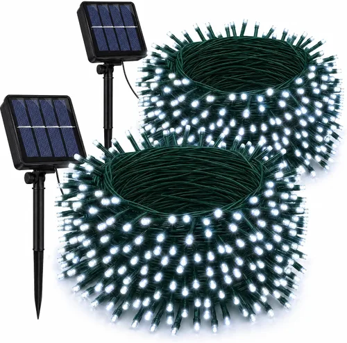 Vista 12 de Dazzle Bright Paquete de 2 tiras solares de Navidad verdes de 400 LED de 132 pies para exteriores, funciona con energía solar del día de San