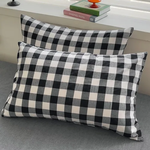 Vista 9 de DONEUS Juego de funda de edredón a cuadros 100% algodón lavado como lino súper suave y cómodo, juego de ropa de cama de 3 piezas a cuadros negros