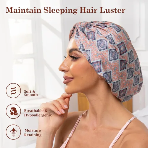 Vista 106 de Gorro de satén de seda ajustable para envolver el cabello para dormir, gorro de dormir de doble capa, turbante nocturno para cabello largo y rizado