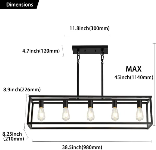 Vista 4 de XILICON Iluminación de isla de cocina, candelabros de granja, 5 luces, modernas, para comedor, accesorios de iluminación colgantes, jaula de isla
