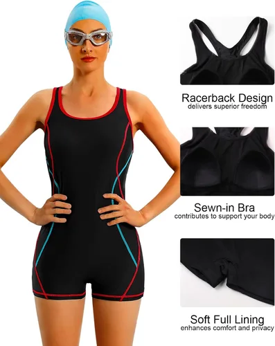 Vista 2 de beautyin Traje de baño deportivo de una pieza con espalda cruzada para mujer