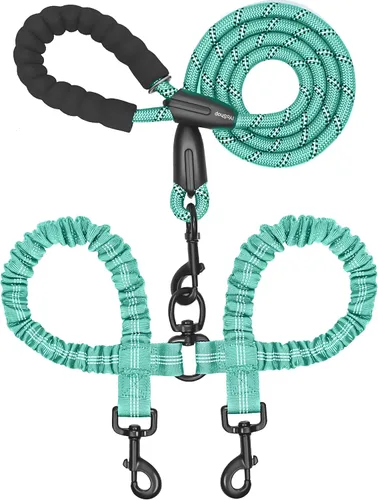 Vista 11 de iYoShop Correa doble para perro, giratoria de 360°, correa para caminar sin enredos con elástico absorbente de golpes para dos perros