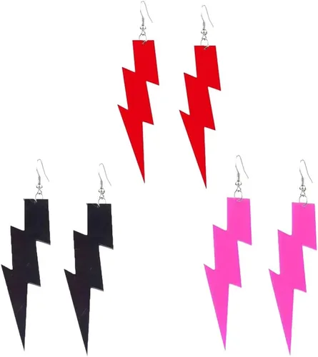 Vista 5 de Pendientes con colgante RUIZHEN con forma de rayo para mujer, con colores a elegir, acrílico exagerado 6 pares conjunto-1