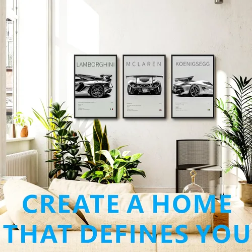 Vista 8 de dazongweihan 9 pósteres de súper auto para habitación de niños, arte de pared de automóvil de carreras para hombres y hombres, decoración de pared