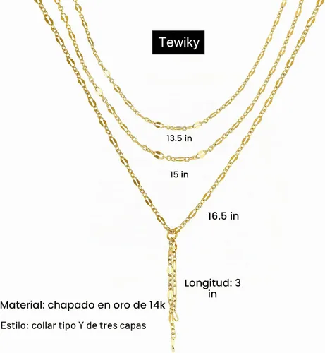 Vista 6 de Tewiky - Collar de Cadena de Oro para Mujer, Chapado en Oro de 14 Quilates, Collar de Cuentas Finas con Forma de Ola, Collar Delicado de Oro Capa