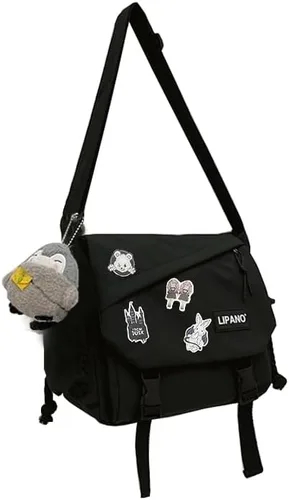 Vista 4 de Bolso cruzado estético con bonitos pines y adornos, bolsa de mensajero de nailon para el hombro, bolsa japonesa Kawaii para mujeres y hombres