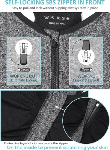 Vista 8 de Sujetador deportivo con cremallera frontal para mujer, brasier deportivo inalámbrico para postcirugía, brasier deportivo de yoga activo