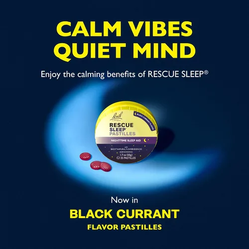 Vista 3 de RESCUE Bach Sleep PASTILLES, sabor grosella negra, pastillas para ayudar al sueño, sin melatonina, homeopática, esencias florales, 35