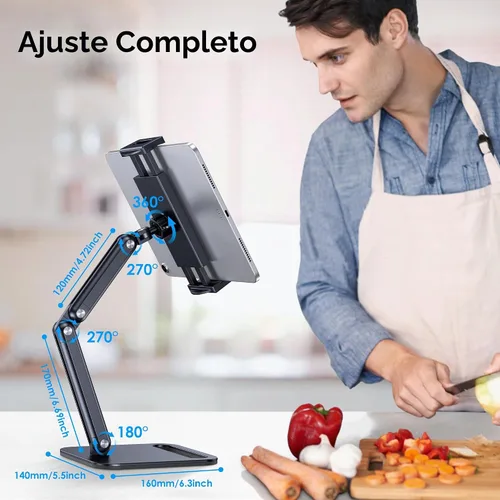 Vista 3 de Soporte de tableta para iPad, soporte de tableta de aluminio con base
