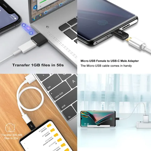Vista 7 de Paquete de 4 adaptadores USB C, adaptador USB C a USB 3.0 OTG, adaptador micro USB a USB C compatible con MacBook Pro, iPhone 17/16/15, iPad